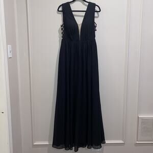 AZAZIE Blaine Chiffon Dress Maxi Formal V M Neck Size A6